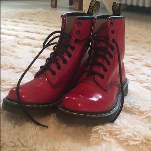 Red patent leather doc martens